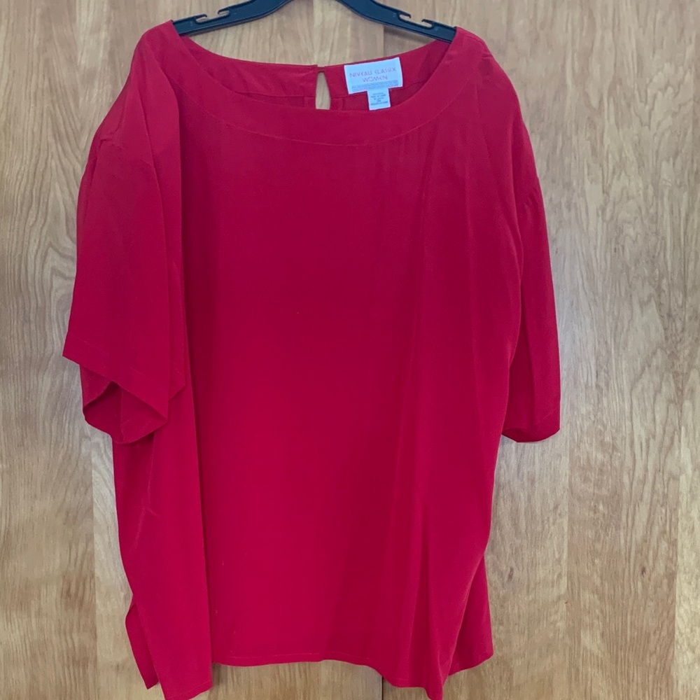 Vintage 100% Silk Top by Niveau Classix Women Sz 3X red-hot patriotic holiday